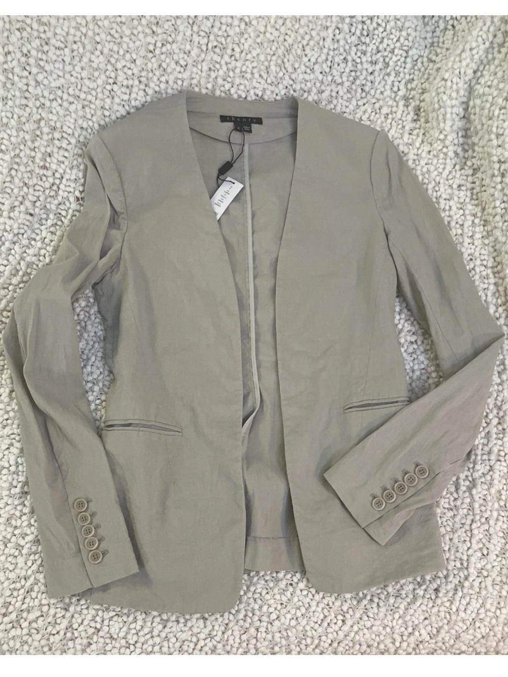 NWT Theory Crunch Linen Tailored Jacket Peplum Hem Open Front Blazer sz.4 M $425